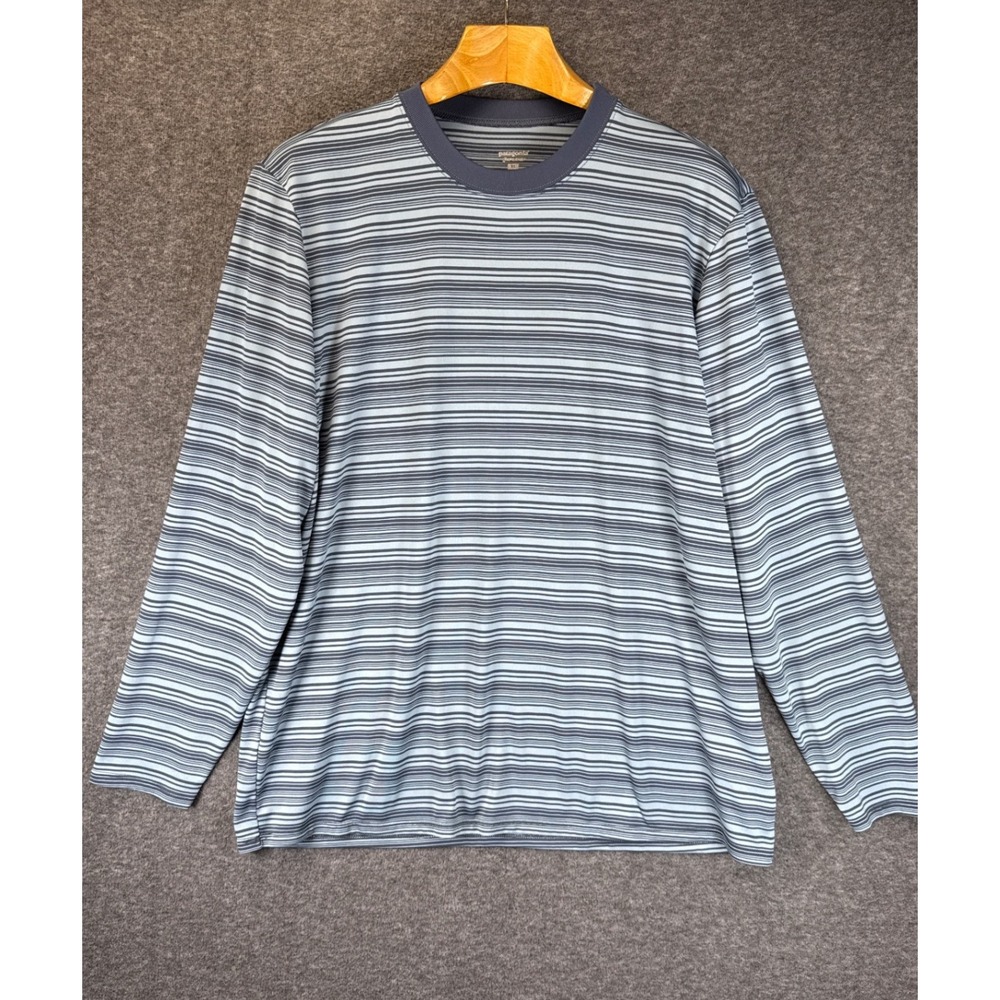 Patagonia Capilene Shirt Mens XL Blue Striped Long Sleeve Warm Light Travel Fall